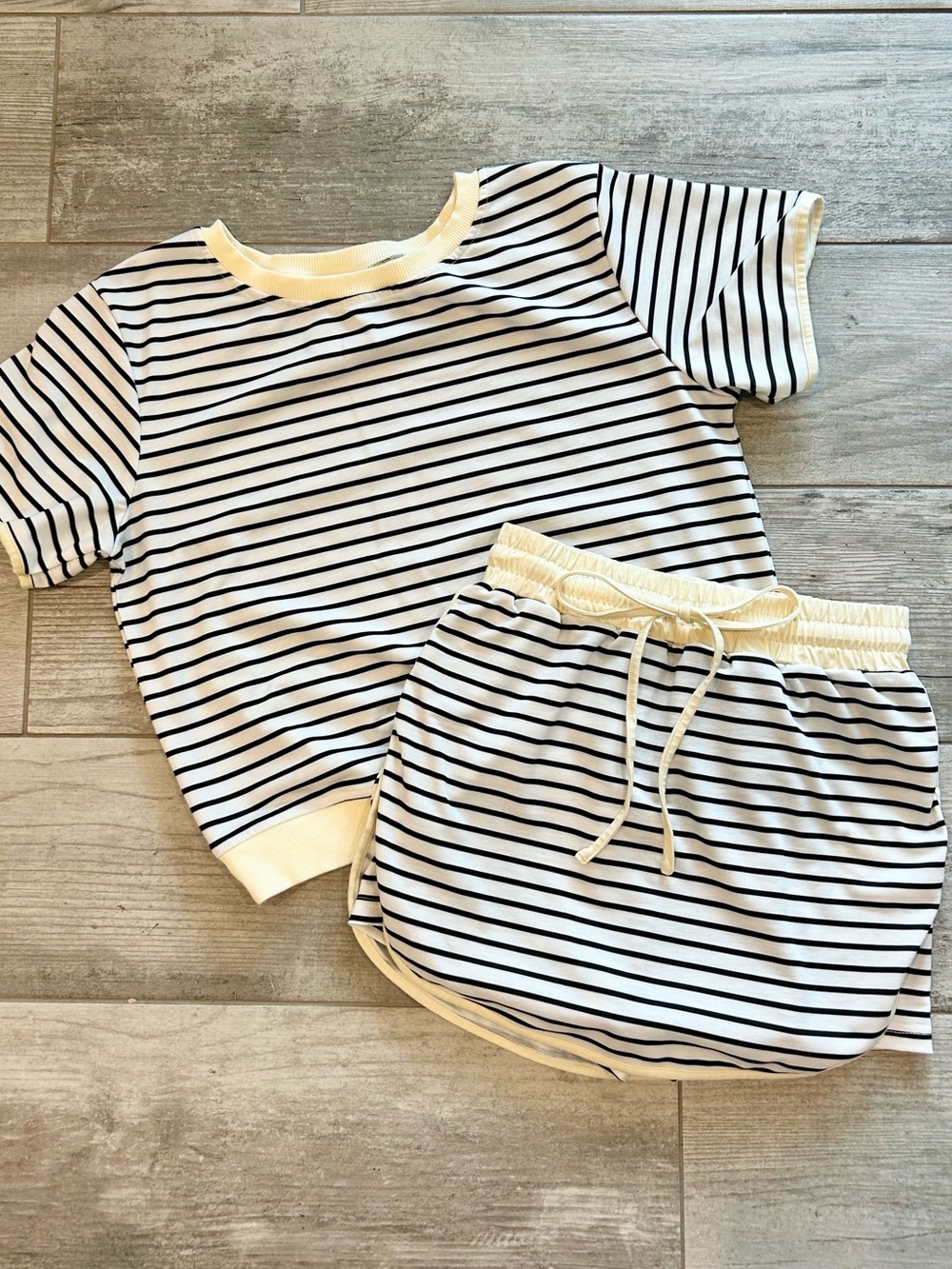 Women’s Butter Yellow and Black Striped Skort Set - Boutique - Small